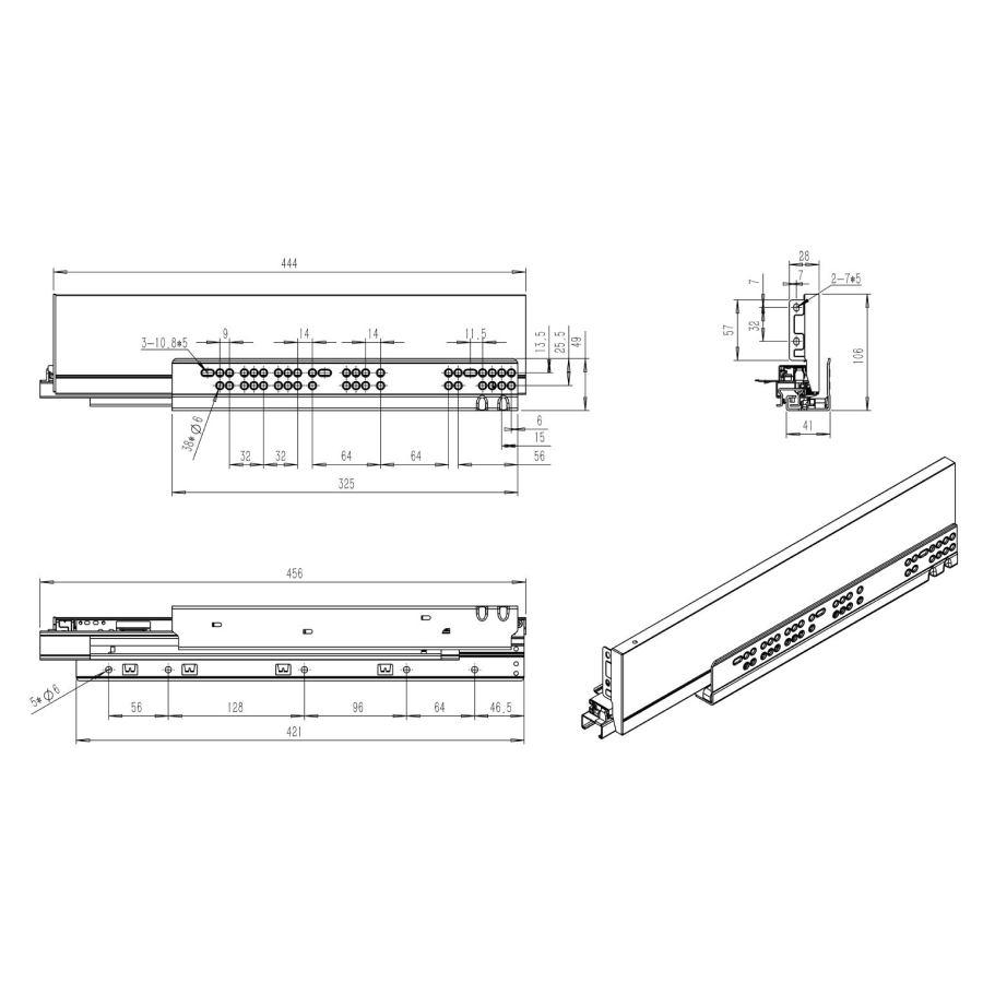 Slim T-box 4D комплект ящика 450мм, цвет белый, боковины h94мм, направляющие плавного закрывания, для ДСП 16мм